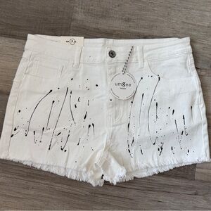 NWT Umgee Cream and Black Paint Splatter Denim Shorts